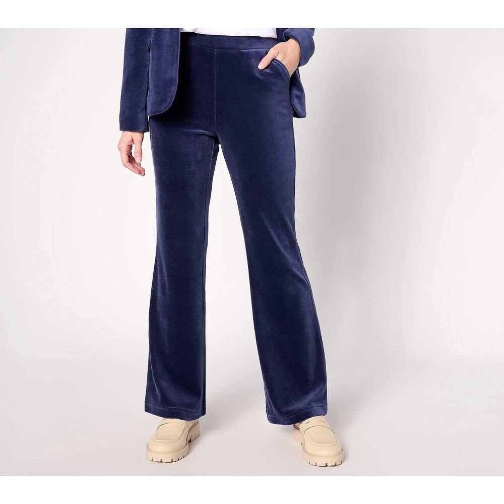 Studio Park Womens Pants 12 Navy Blue Velveteen Flare Pull On Boho Hippie Pocket